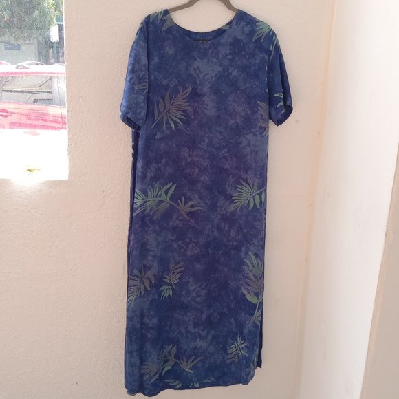 Island feeling tie dye blue and green floral print Maxi Hawaiian dress - Picture 10 of 10